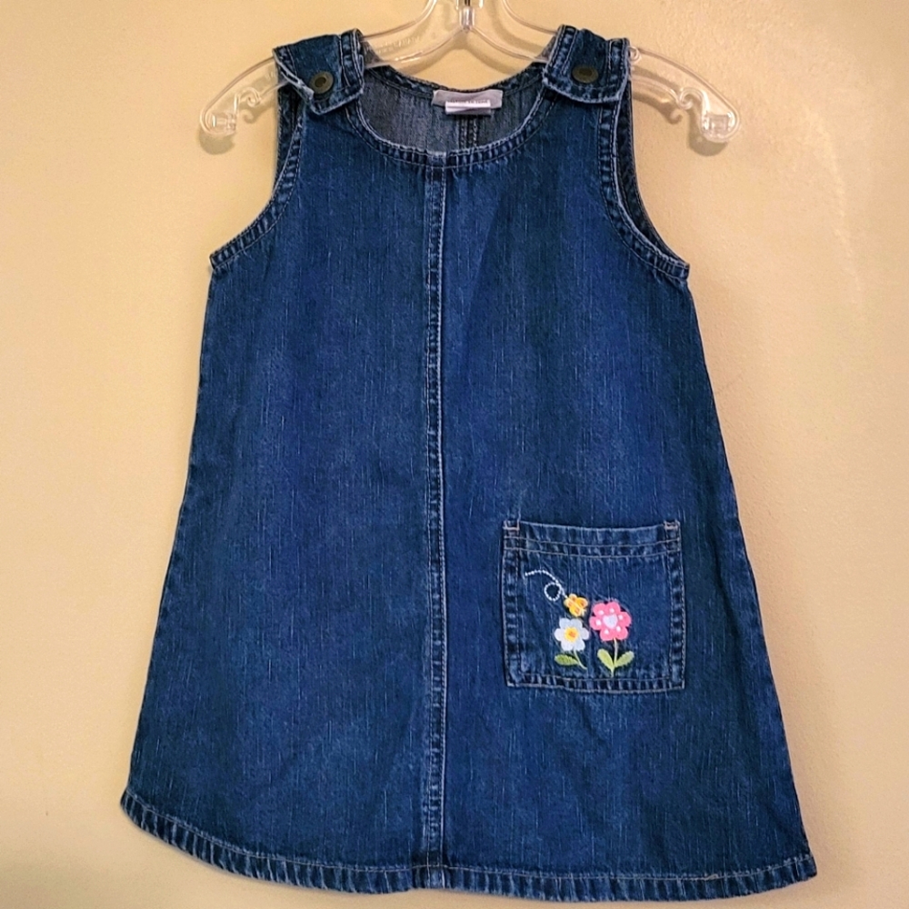 Denim jumper/dress with floral embrodiery